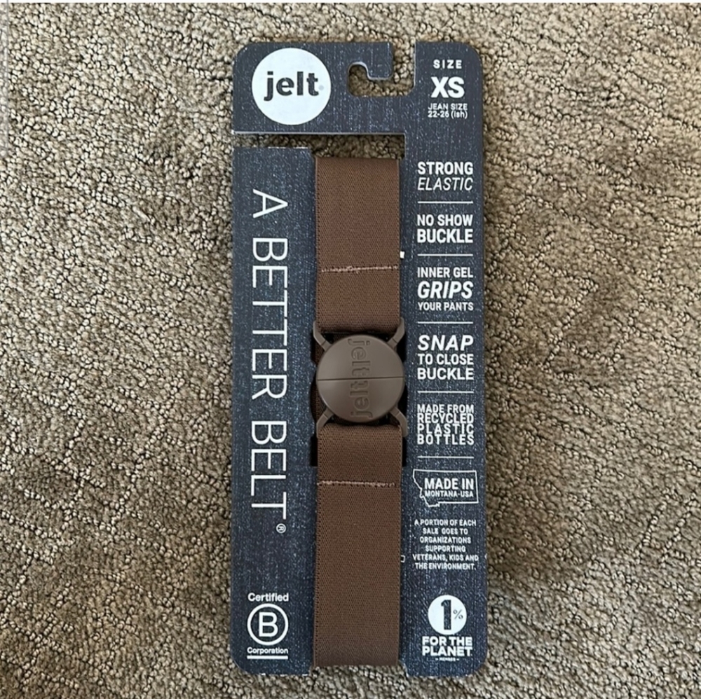 Jelt Belt Size XS Made in Montana from Recycled Plastic Bottles - Chestnut